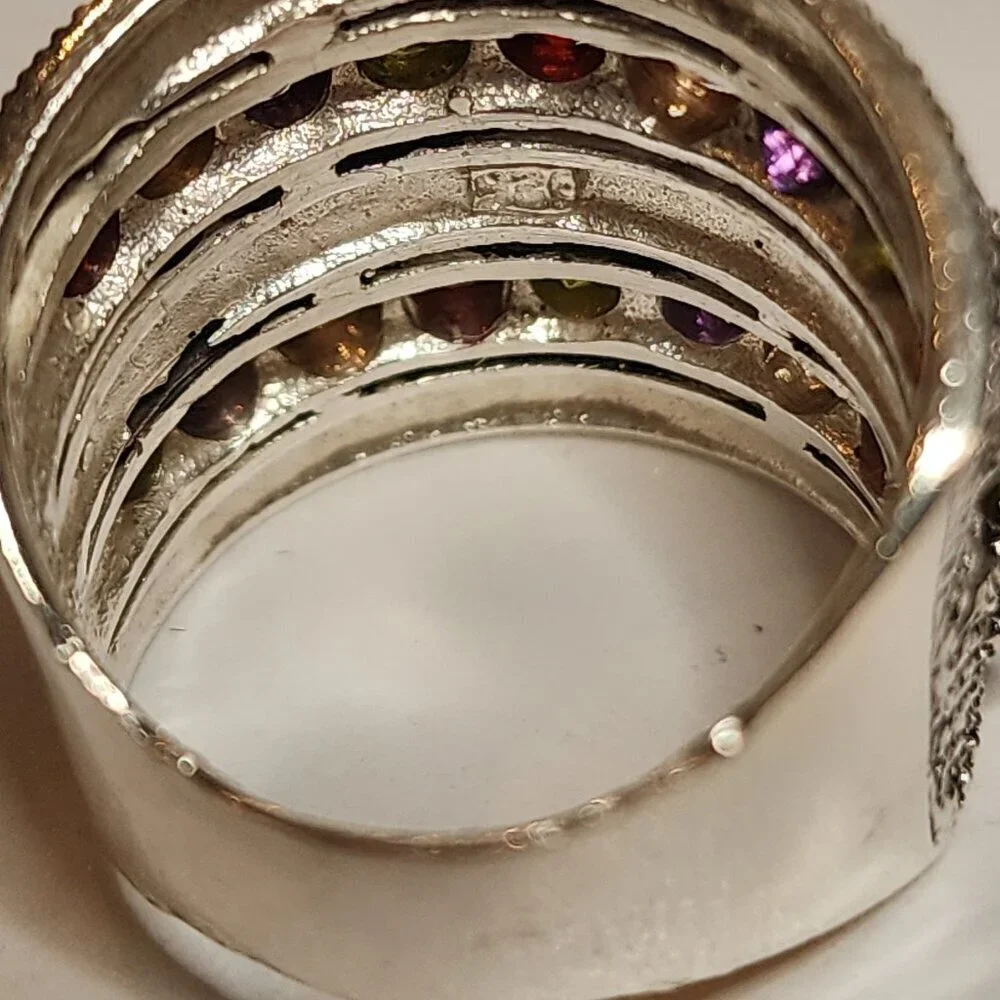 Vintage Silver Multi-gemstone Marcasite Ring